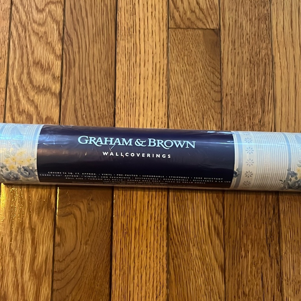 Graham & Brown Wallcoverings Wallpaper Floral Stripe blue Yellow Satin England‎
